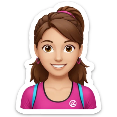 Make a zumba coach emoji, brown eyes, brown hair girl sticker