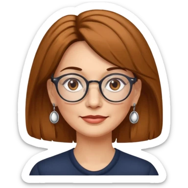 Women 50 years, brown eye and hair with glasses and rond earing sticker