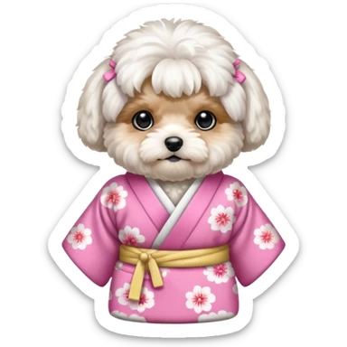 All White Maltipoo with pink kimono sticker