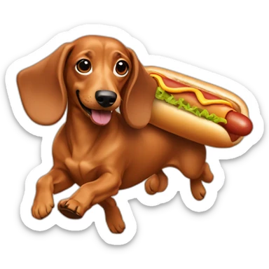 dachshund running with a hot dog costume sticker