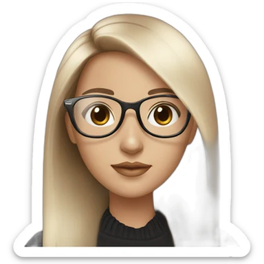 young white girl with rose gold glasses and black straight hair sticker