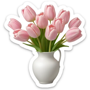 Light pink tulips in white vase in bow  sticker