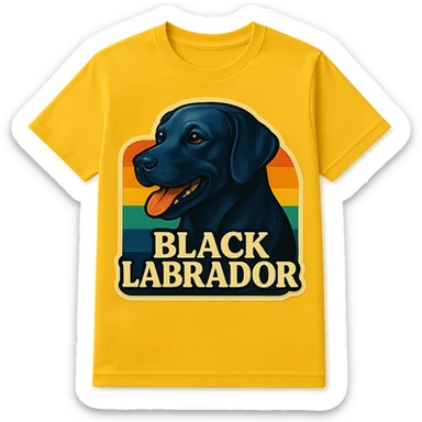 Place the black labrador retriever graphic on a yellow t-shirt, preserving the vintage retro style with classic colors and nostalgic design elements. sticker
