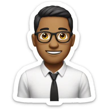 nerd emoji without teeth, classic fade black hair and white skin sticker