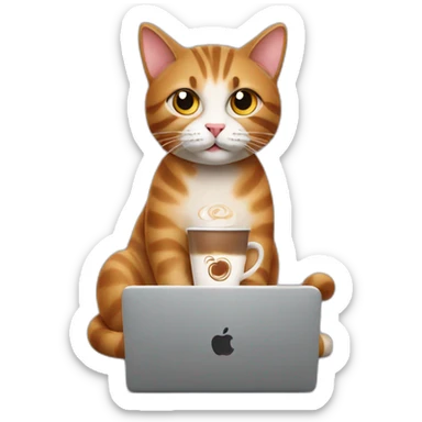A cat with laptop and cappuccino  sticker