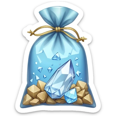 A transparent baggie tied at the top, containing only crushed shards of clear quartz  sticker