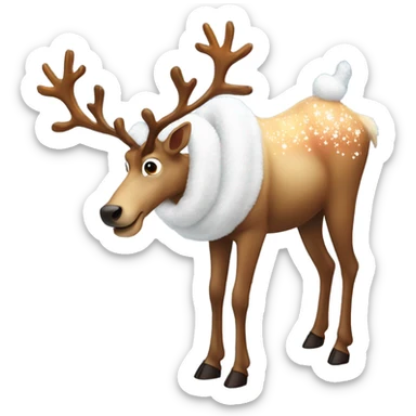 Flamboyant reindeer sniffing a line of snow sticker
