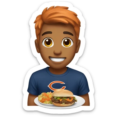 boy enjoying food in Chicago bears t-shirt sticker