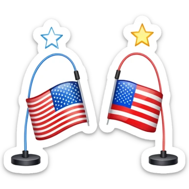 symbolic hot wire connecting Russia and USA with Russian and US flags at each end, glowing wire in the middle, tense atmosphere sticker