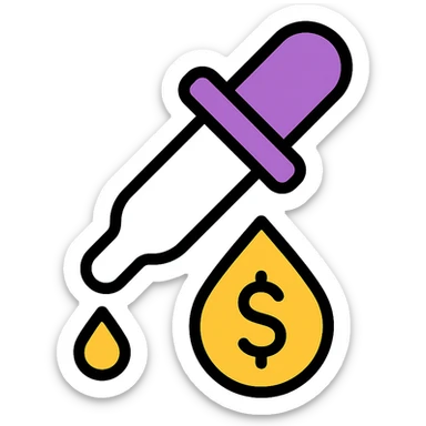 colored icon of a pipette with a golden drop, dollar sign inside the drop sticker