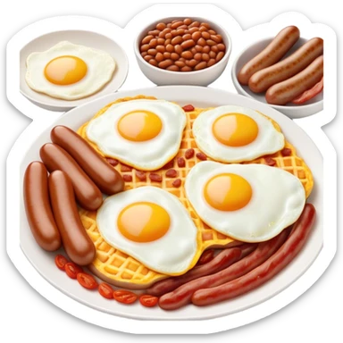 Cinematic Realistic English Breakfast Dish Emoji, showcasing a hearty ensemble of eggs, bacon, sausages, baked beans, and grilled tomatoes rendered with lifelike texture and vibrant, appetizing detail that exudes comforting tradition. sticker