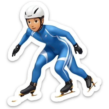 An icon showing a professional speed skater leaning into a turn on a polished ice track, dressed in a sleek suit and helmet. The scene includes a grand arena, snow-covered mountains in the distance, and a crisp blue sky. Transparent background highlights speed and precision. sticker