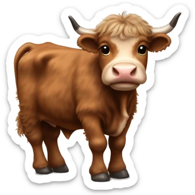 brown fluffy baby scottish cow with a small bow on head sticker