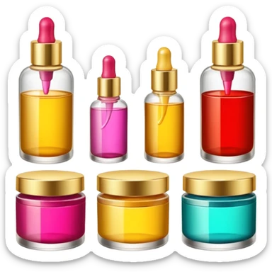 PVarios rodutos de beleza com tampa dos potes dourados e fundo transparente pra usar como figurinha sticker