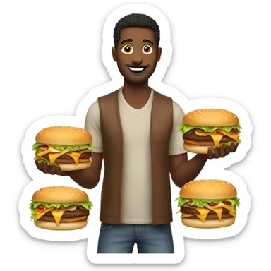 Men holding double cheeseburgers  sticker