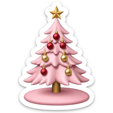 pastel pink christmas tree with red ornaments and star on top sticker