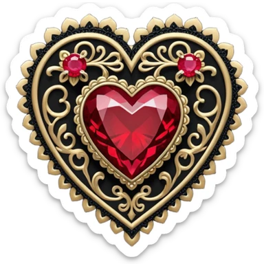 gothic heart with black lace and ruby gem sticker