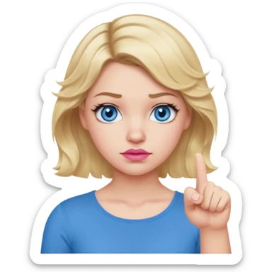 Girl Blonde short wavy hair,  blue eyes, cute blue top, long lashes, pink lips, thumbs down 👎  sticker