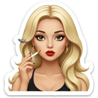 blonde gorgeous girl long hair with latina makeup smoking a cigarette and blowing smoke baddie winged eyeliner  sticker