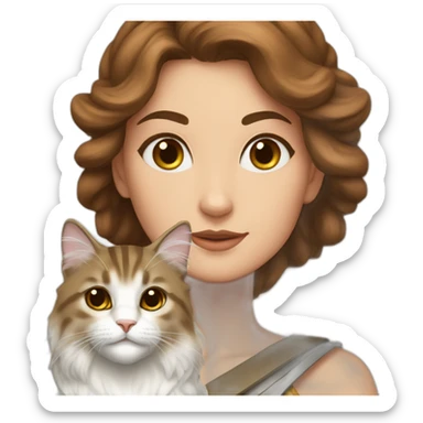 Goddess Hera with brown hair and a Siberian cat sticker