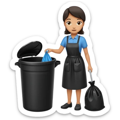 full body housekeeper putting black trash bag in the trash can sticker