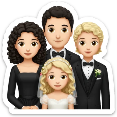Familia : Novio pelo oscuro, Novia pelo rizado oscuro, hija mayor pelo mono , hija menor pelo oscuro. sticker