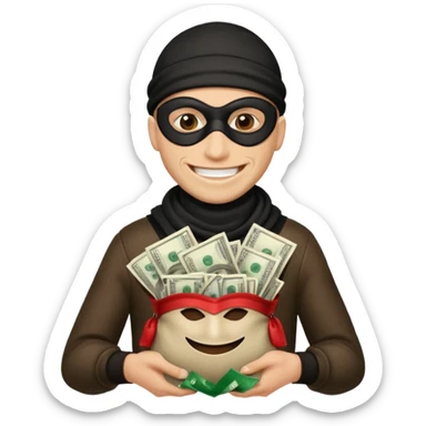 Robber holding a bag of money sticker