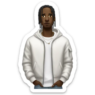 A black man like travis scott wear futurestic white Clothes sticker