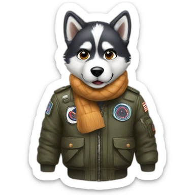 a cute pilot husky with goggles a bomber jacket and scarf sticker