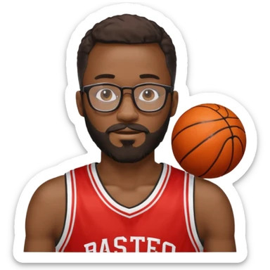 Male Athlete with Glasses – Black man, beard, basketball jersey.

 sticker
