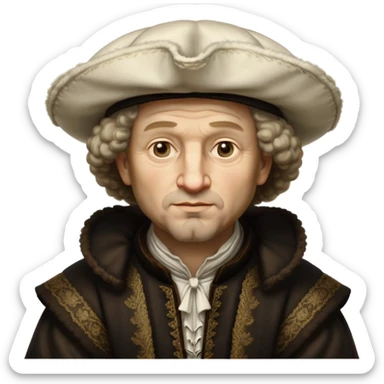 emoji of rembrandt,-shown-as-a-master-artist-with-deep,-introspective-eyes-and-richly-detailed-period-clothing,-rendered-with-dramatic-chiaroscuro-lighting-that-emphasizes-his-legacy white puffy hat sticker