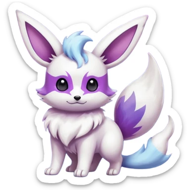 Shiny White with Violet and Indigo markings and nebula markings Eevee-Minccino-Zangoose-Pokémon-Fakémon-fusion-hybrid-creature sticker