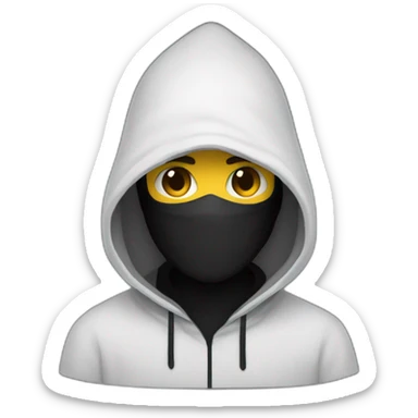 Developer with a black hood behind his computer and focus on his code  sticker