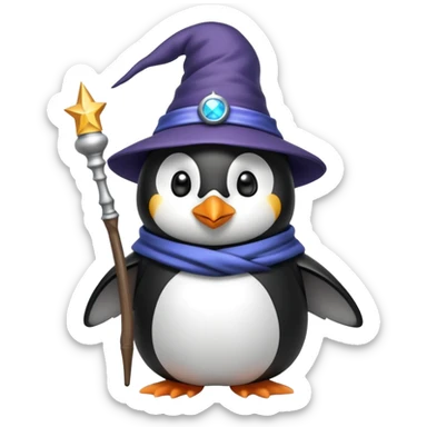 penguin wearing a wizard hat and holding a magic wand sticker