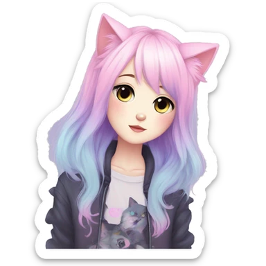 Gorgeous Cute Edgy Pastel Gradient Beautiful Anime Emo CatLady sticker