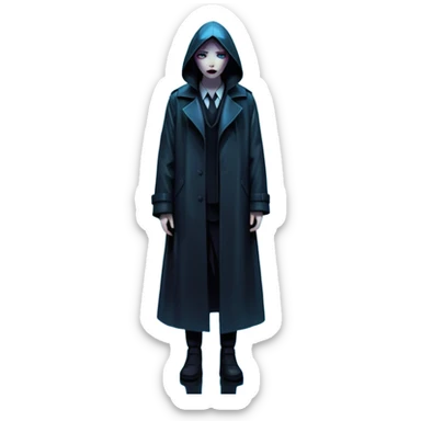 Movie Poster: A tense, gripping design with dramatic lighting. Include a mysterious figure in a dark coat standing in a rain-soaked alley, with glowing neon signs in the background. Shadows loom, and ominous shapes emerge from the mist. Suspenseful and cinematic atmosphere. Transparent background. sticker