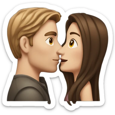 White Man with dark hair kissing white woman with long brown hair sticker