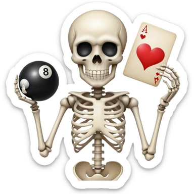 Skeleton holding 8  ball and ace card sticker