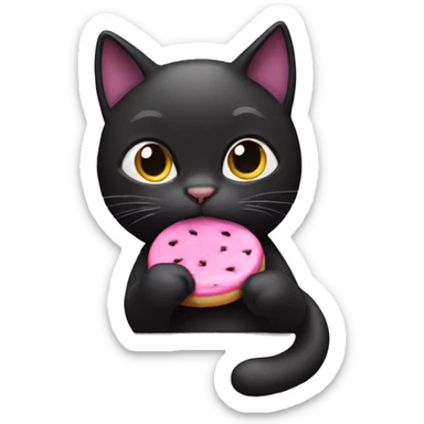 black cat eating a pink cookie sticker