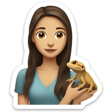 a brunette brown eyed girl with her pet beaded dragon  sticker