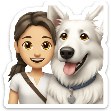 Happy white Swiss Shepherd  with brunette girl sticker
