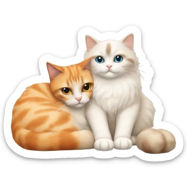 Ragdoll cat cuddles with orange cat sticker