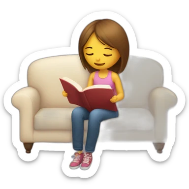 girl reading a book in a couch sticker