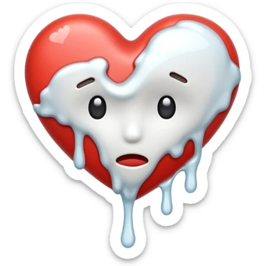 The broken heart emoji in white with sticky white liquid Ozzing out of it sticker