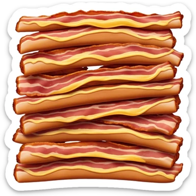 Cinematic crispy sizzling bacon, slightly curled, golden-brown with a perfect crunch, glistening with rich flavor, deep warm tones, served on a breakfast plate, comforting and indulgent. sticker