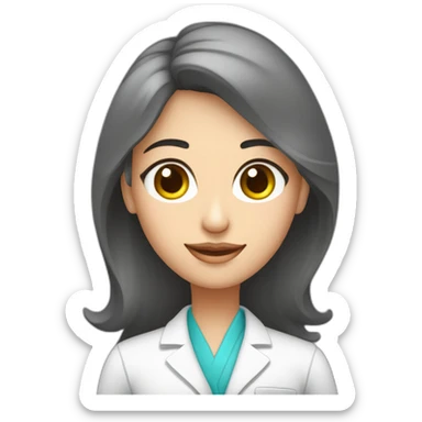 Crea un avatar de medio cuerpo de una nutricionista morena  con grandes ojos grises, rostro delgado, cabello largo, comienza por ahí y perfecciona el resultado. sticker