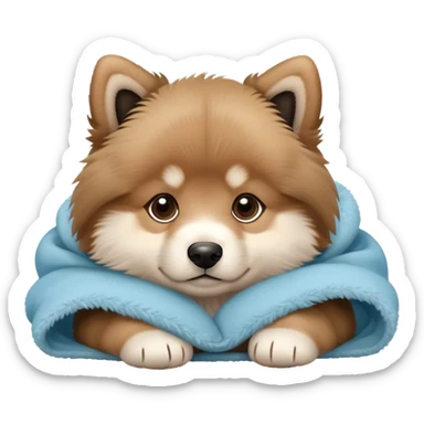 finnish lapphund puppy cozy in a light blue blanket sticker