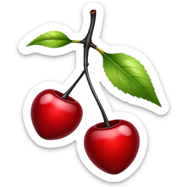 Jet black glossy cherries bright red stems  sticker