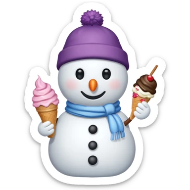 snowmen holding ice cream single snowmen with winter cap sticker