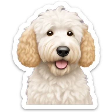Golden doodle with white fluffy cat￼ sticker